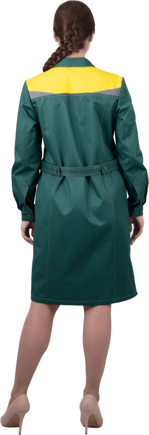 Халат женский КМ-10 ЛЮКС от механических воздействий и ОПЗ, зеленый/желтый Хал 742