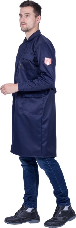 Халат мужской от растворов кислот и щелочей, механических воздействий, темно-синий Хал 008