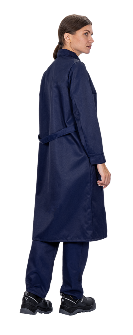 Комплект женский от растворов кислот и щелочей, механических воздействий, (халат, брюки), темно-синий