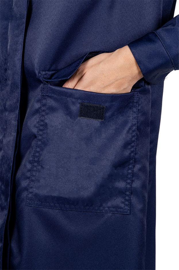 Комплект женский от растворов кислот и щелочей, механических воздействий, (халат, брюки), темно-синий