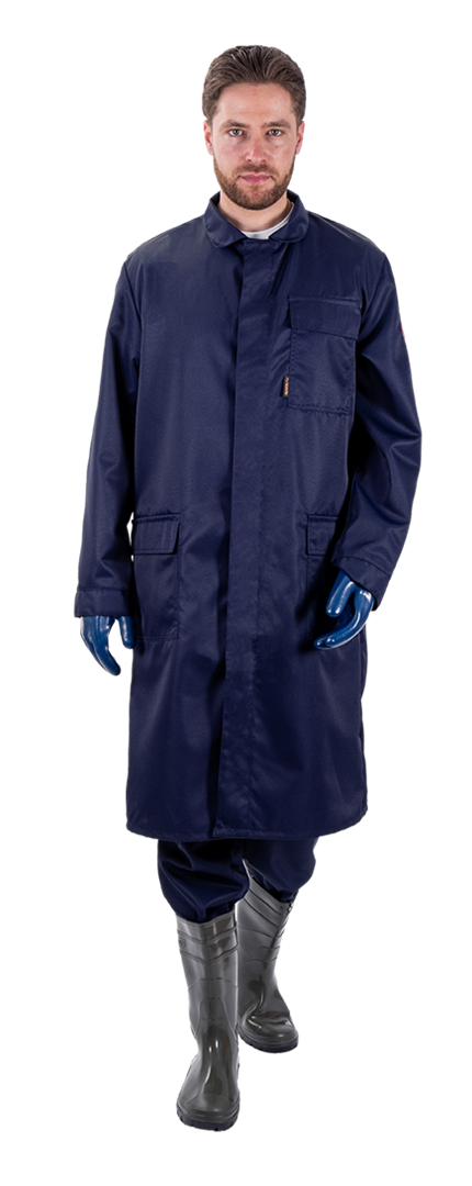 Комплект мужской от растворов кислот и щелочей, механических воздействий, (халат, брюки), темно-синий