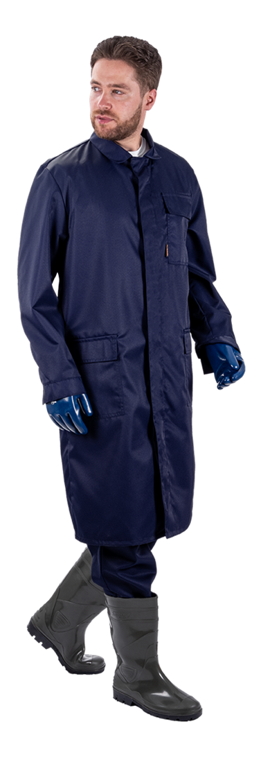 Комплект мужской от растворов кислот и щелочей, механических воздействий, (халат, брюки), темно-синий