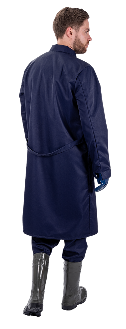 Комплект мужской от растворов кислот и щелочей, механических воздействий, (халат, брюки), темно-синий