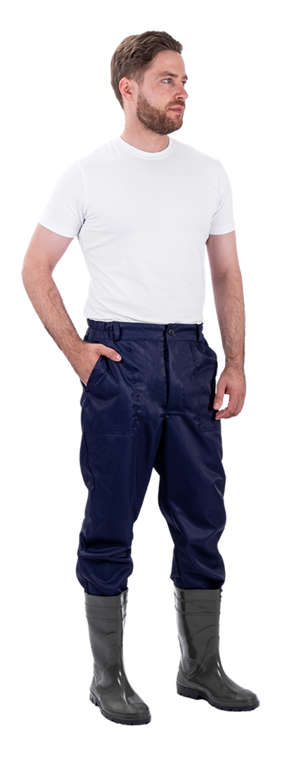 Комплект мужской от растворов кислот и щелочей, механических воздействий, (халат, брюки), темно-синий