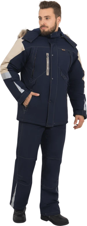 Куртка мужская ХАЙ-ТЕК от пониженных температур воздуха и ветра, механических воздействий и ОПЗ, синий/бежевый Кур 323